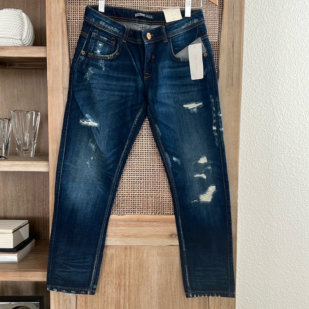 Zara Women Relaxed Dark Wash Mid Waist Jeans Size 34